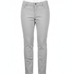 Chico's 3 Jeans Gray Black Polka Dot Taper Leg Zip Button XL Stretch 5‎ Pocket